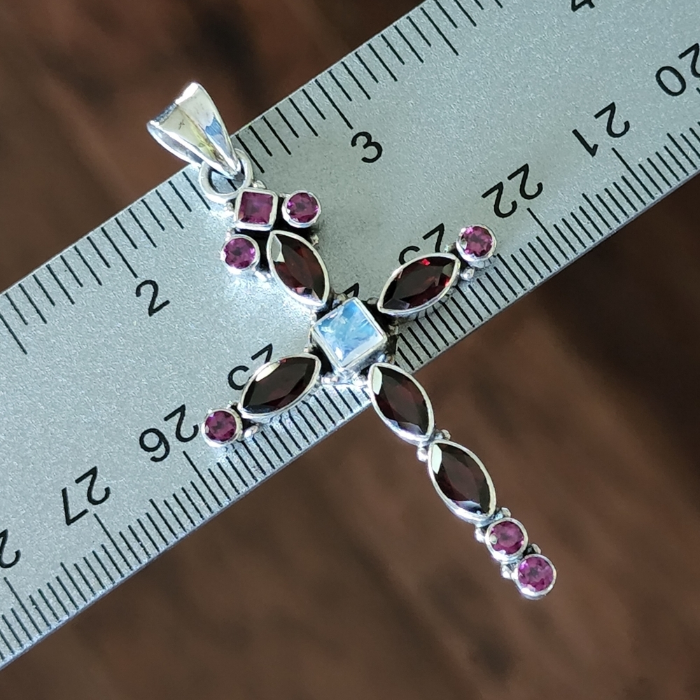 Nicky Butler Sterling Silver 925 Cross Pendant NB Garnet Moonstone Rhodolite NWT - Picture 13 of 14